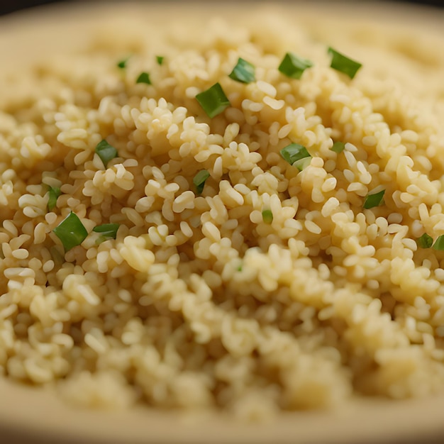 Foto una ciotola di riso con cipolla sul fondo