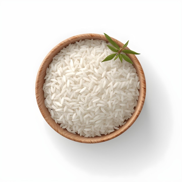 A bowl of rice with a green leaf on top