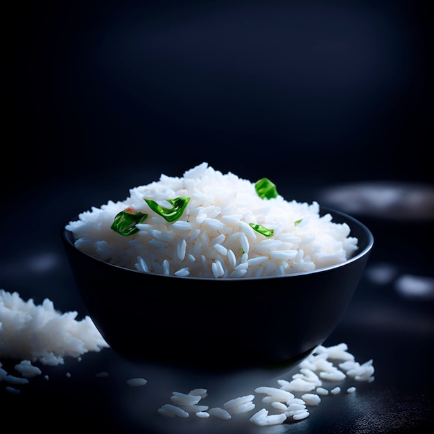 A bowl of rice with green leaves on top of it.