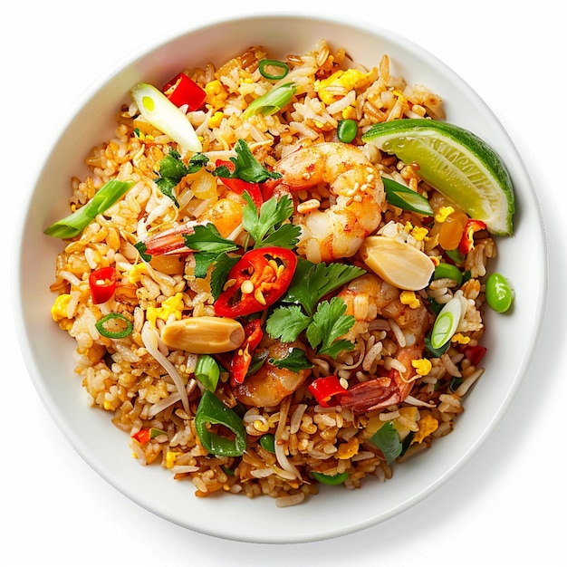 a bowl of rice with a green vegetable and rice