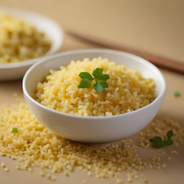 Photo a bowl of rice with parsley and parsley