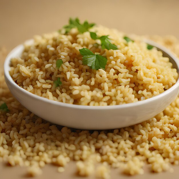 Photo a bowl of rice with parsley on the side