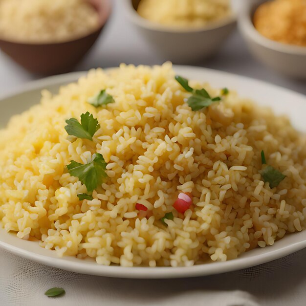 Photo a bowl of rice with a red pepper on top of it