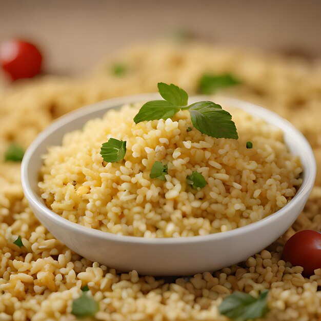 Photo a bowl of rice with a small amount of mint on top