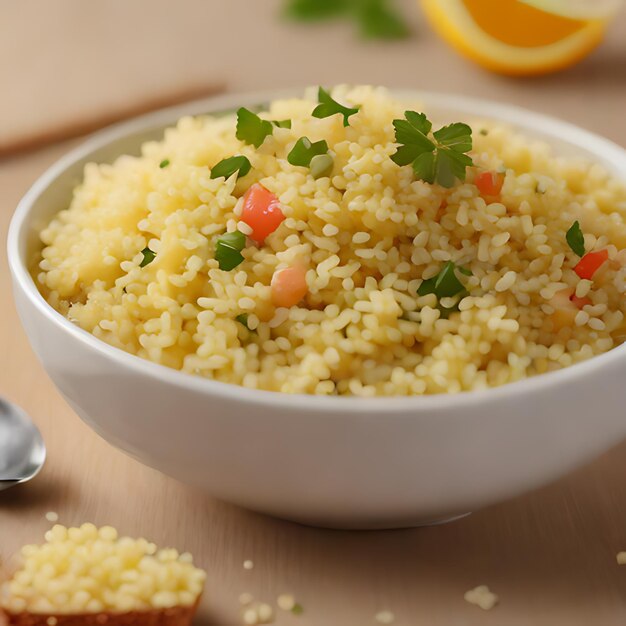 Photo a bowl of rice with a spoon and a spoon on it