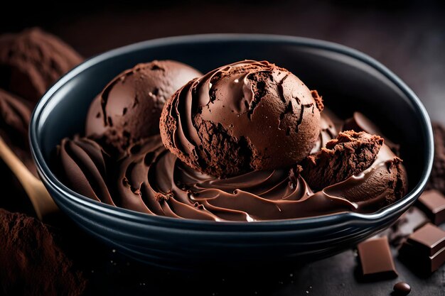 Чашка богатого и декадентного шоколадного мороженого с тарелкой хрустящей и вкусной картофельной кожи