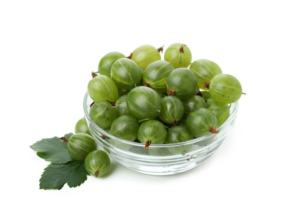 Bowl of ripe gooseberry isolated on white background