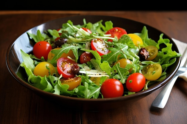 a bowl of salad with cherry tomatoes and radishes.