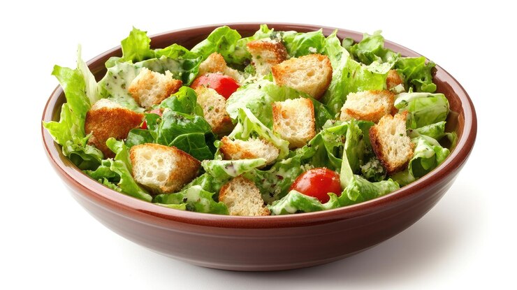 Photo a bowl of salad with a crouton on the side