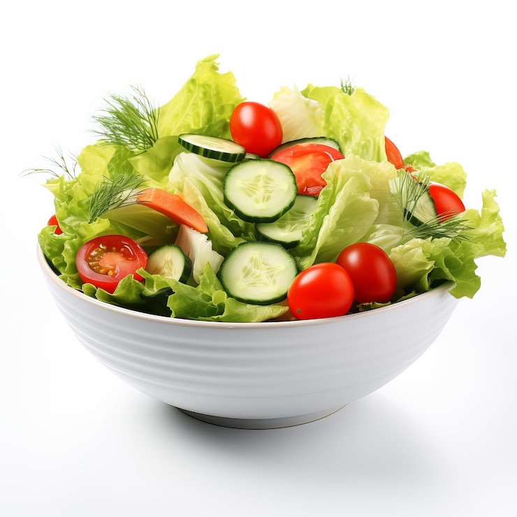 Photo a bowl of salad with cucumber cucumber and tomatoes