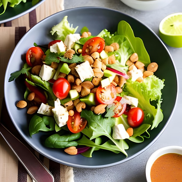 A bowl of salad with feta cheese, feta, and feta cheese.