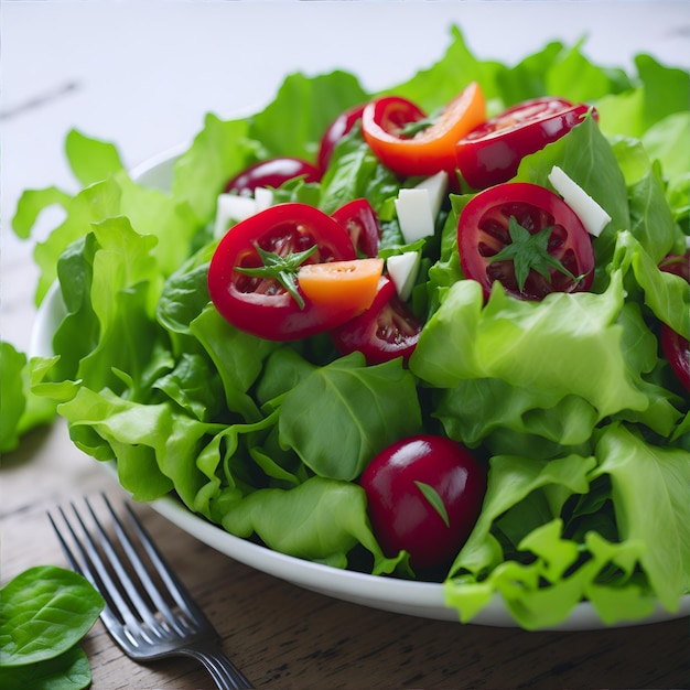 A bowl of salad with a fork next to it