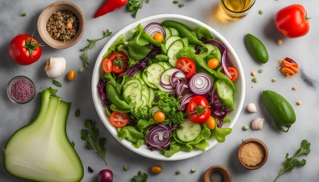 a bowl of salad with a salad and a bowl of salad