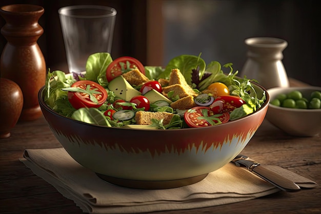 Photo a bowl of salad with a tofu salad on it