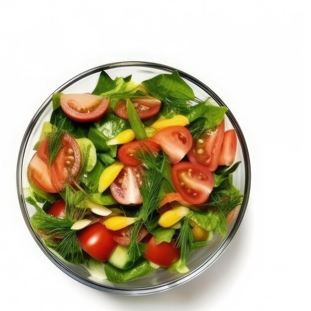 A bowl of salad with tomatoes, cucumber, and cucumber.