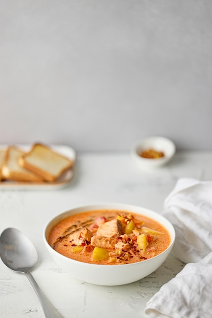 Bowl of salmon soup