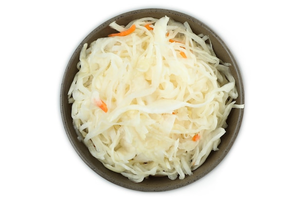 Bowl of sauerkraut isolated on white background