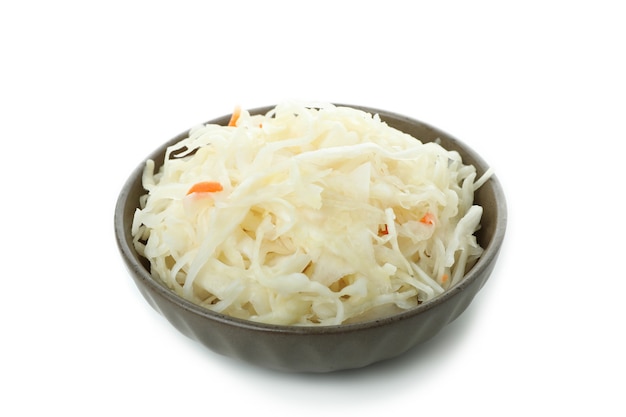 Bowl of sauerkraut isolated on white background