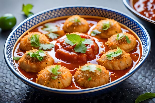 Photo a bowl of scallops with tomato sauce and ketchup.