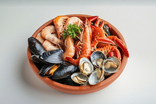 A Bowl of Seafood and Mussels on a Table