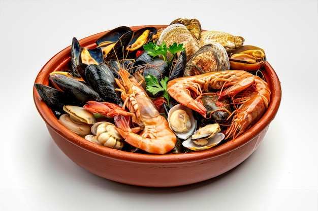 A Bowl of Seafood and Mussels on a Table