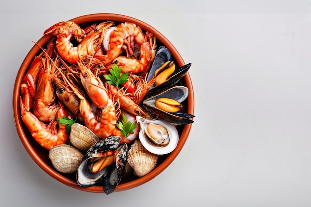 A Bowl of Seafood and Mussels on a Table