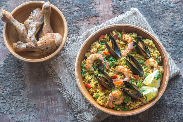 Bowl of seafood paella