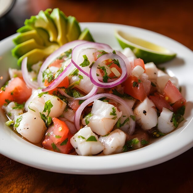 Photo a bowl of shrimp and avocado salad with onions and cilantro.