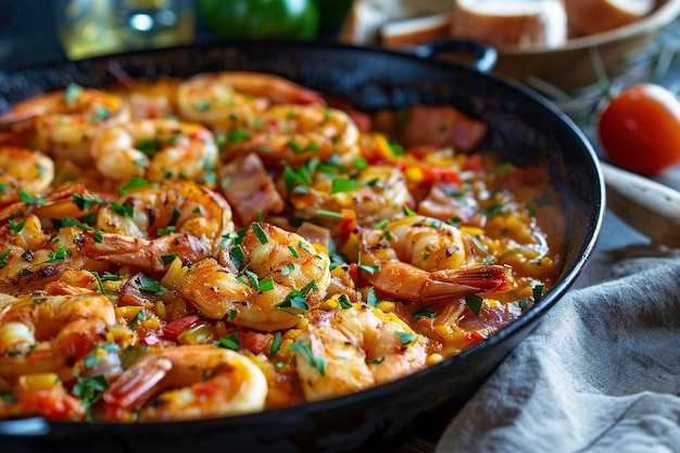 Bowl of Shrimp and Tomato Stew With Glass of Wine