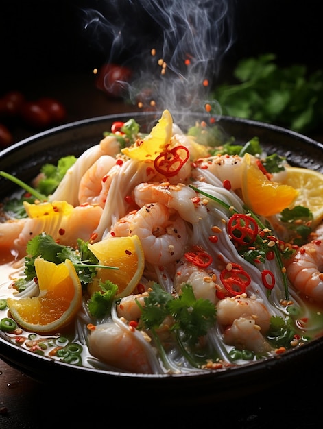 a bowl of shrimp with shrimp and vegetables