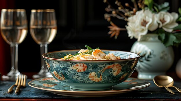 Photo a bowl of shrimp with vegetables