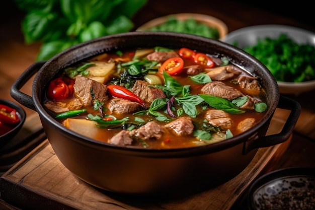 A bowl of sinigang pork meat Filipino food