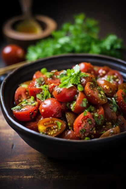 Foto una ciotola di pomodori a fette