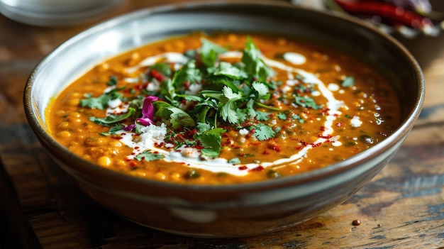 Foto una ciotola di zuppa sulla tavola calda, deliziosa, confortevole, pronta da gustare