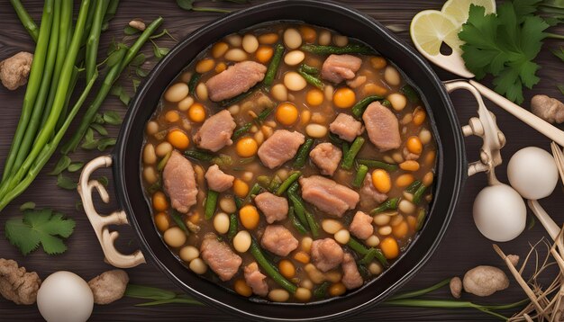 Photo a bowl of soup with beans beans and beans