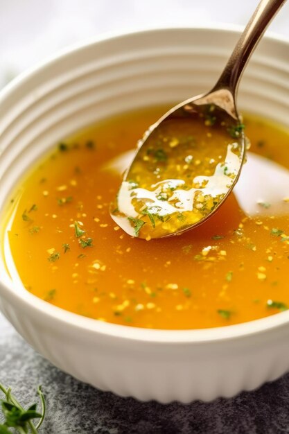 Bowl of soup with herbs and spices