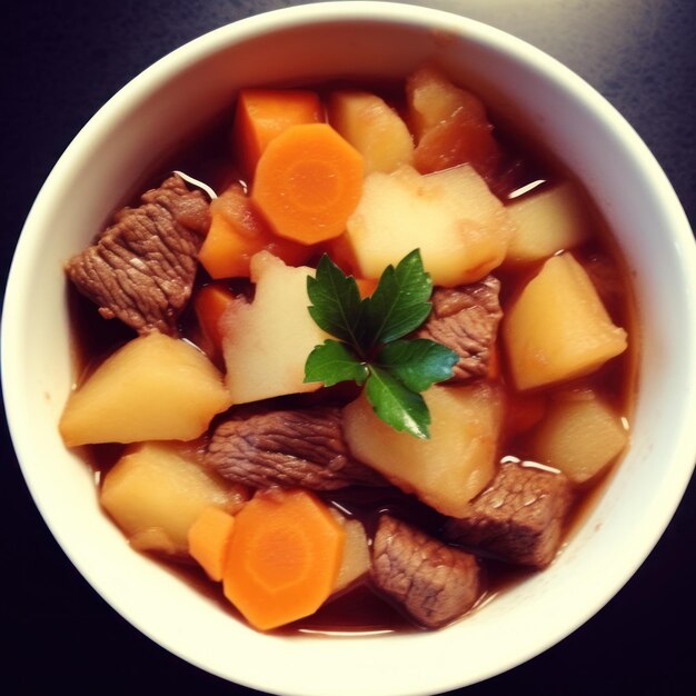 Photo a bowl of soup with meat and vegetables