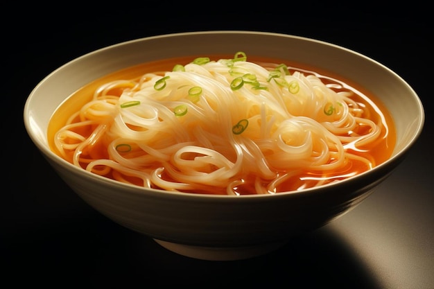 a bowl of soup with noodles and green onions