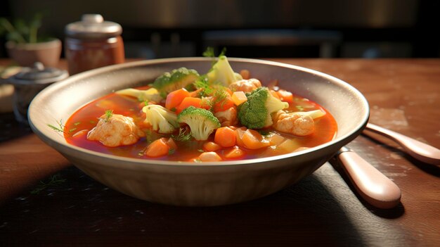 a bowl of soup with shrimp and carrots on it