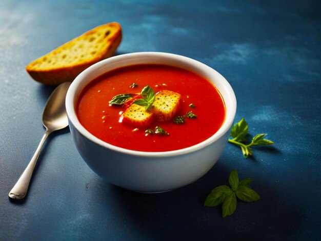 Foto una ciotola di zuppa con una fetta di pane sopra