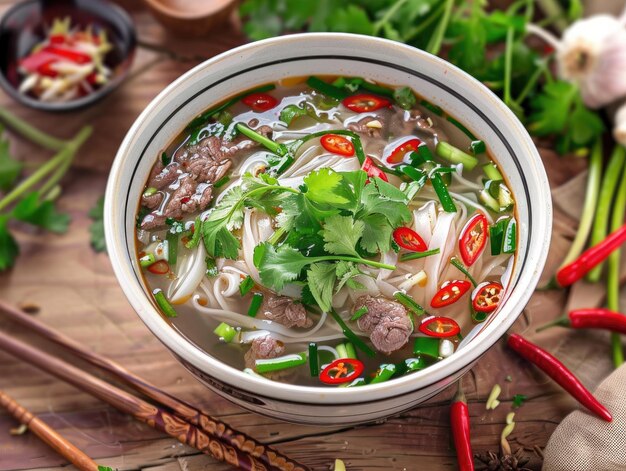 a bowl of soup with a spoon and some noodles on it