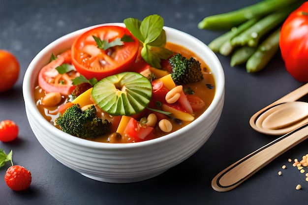 A bowl of soup with a spoon and a spoon with a spoon on it.