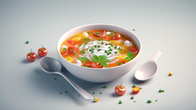 A bowl of soup with a spoon and the words vietnamese.