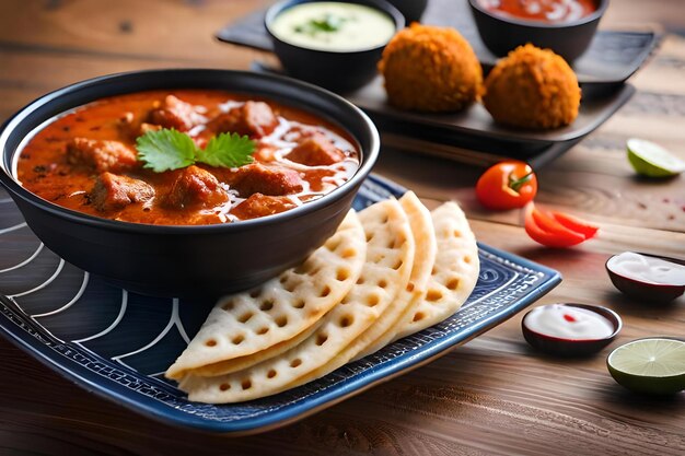 A bowl of soup with tortillas on the table