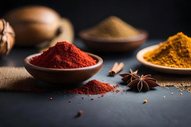 A bowl of spices with a black background