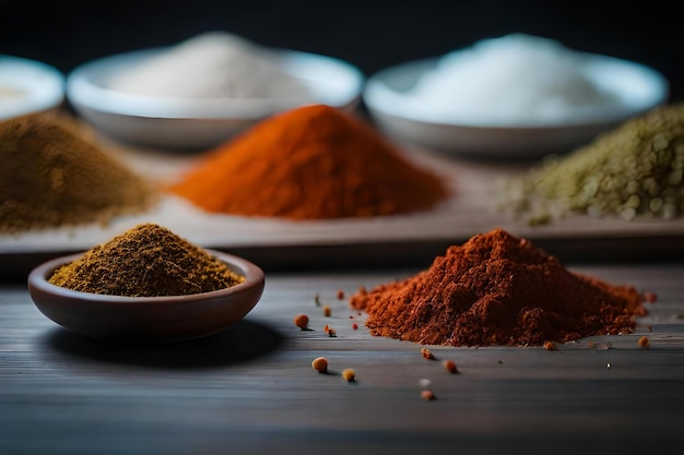 A bowl of spices with a spoon and a bowl of spices.