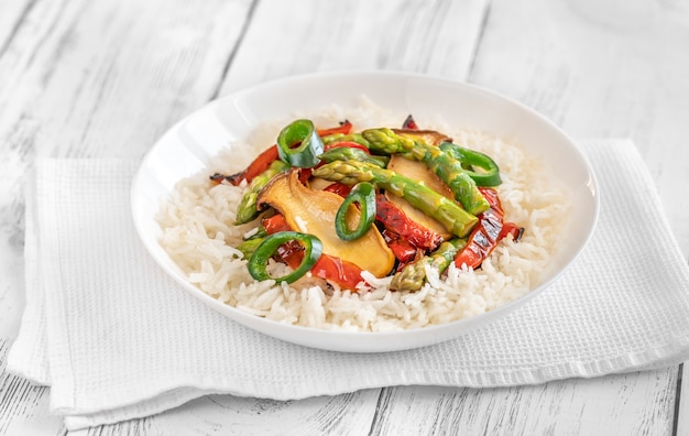 Bowl of spicy king oyster mushroom stir-fry