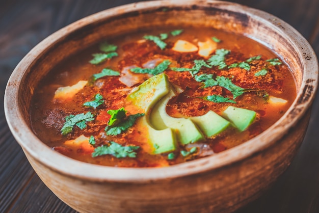 Bowl of spicy Mexican soup