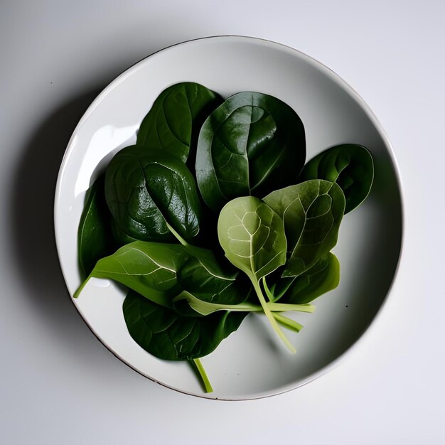 A bowl of spinach leaves with a white background