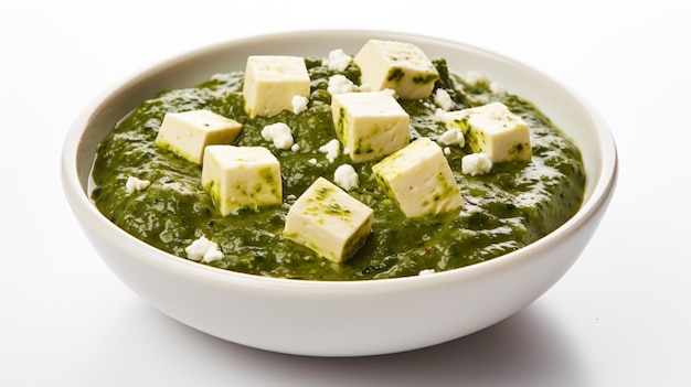 a bowl of spinach and tofu soup with cheese